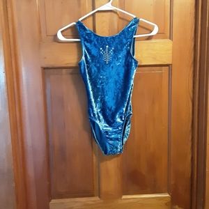 Blue velvet gymnastics leotard